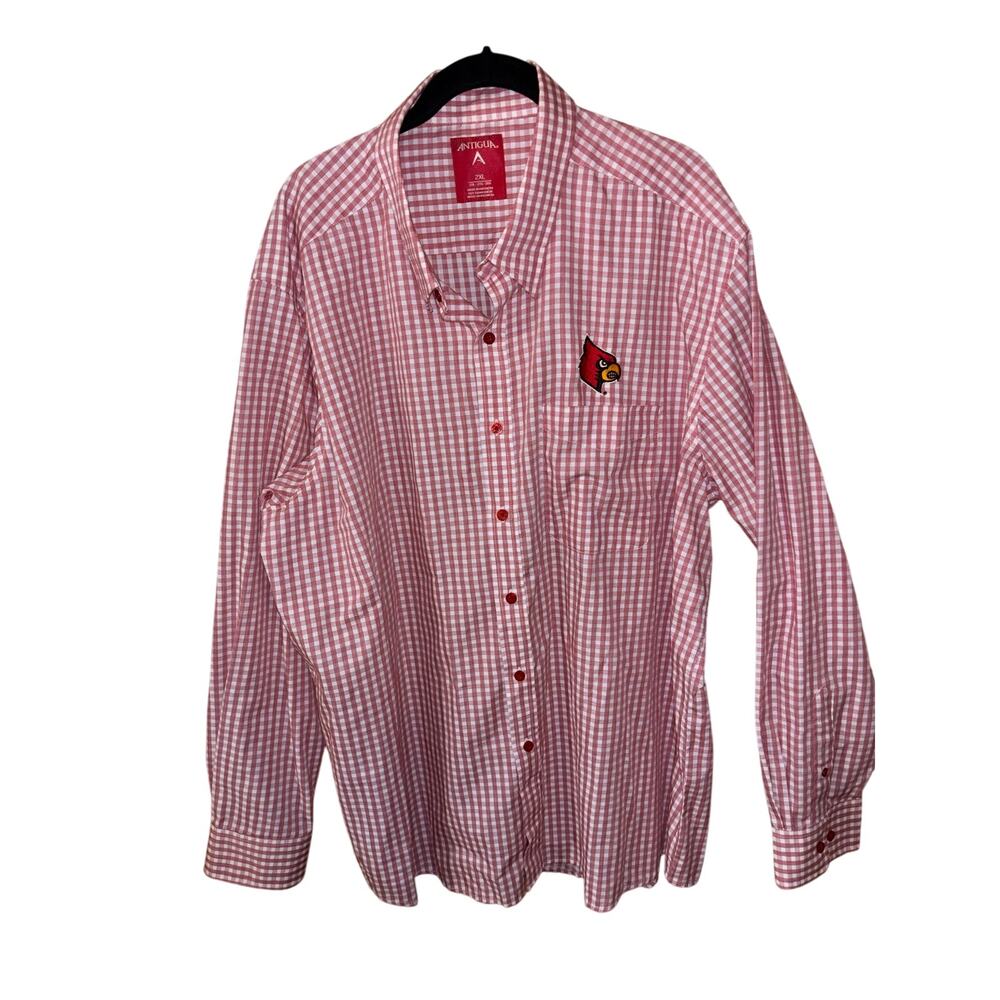 Antigua Louisville Cardinals red and white gingham button-down shirt 2XL